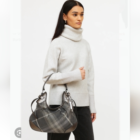 Burberry Handbags - Burberry Black and Brown Plaid Leather Hobo Bag